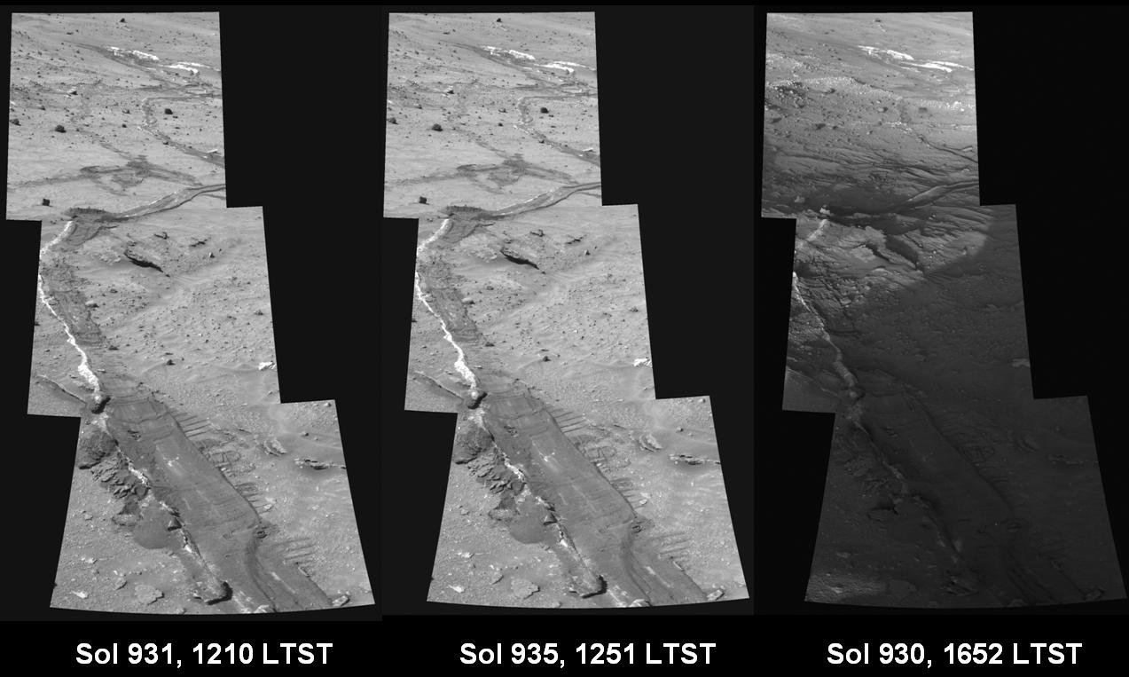 Shadows Draw Attention to Features of Mars Landscape Rover Tracks — Mars image from the NASA archive