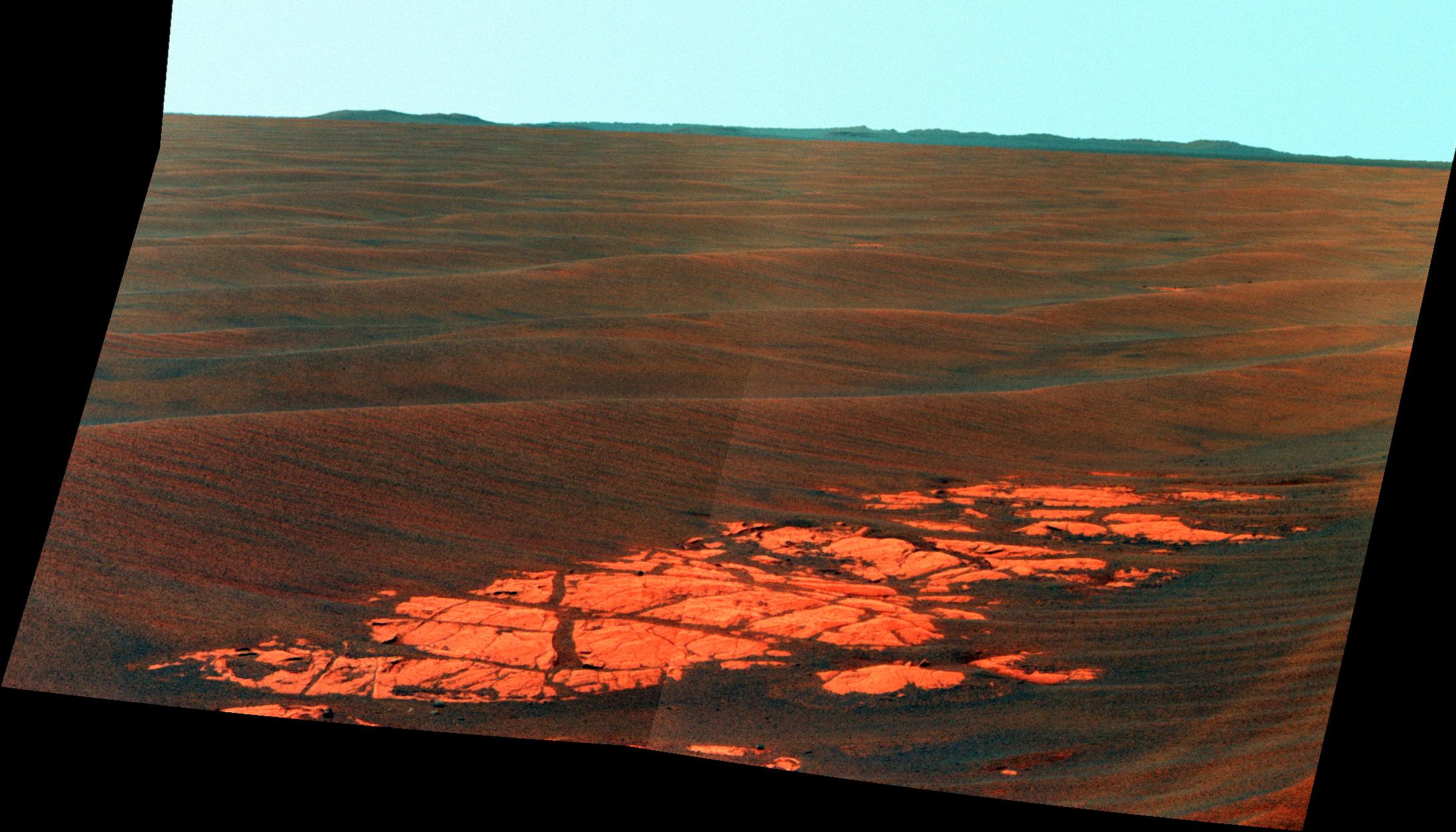 Endeavour on the Horizon False Color — Mars image from the NASA archive