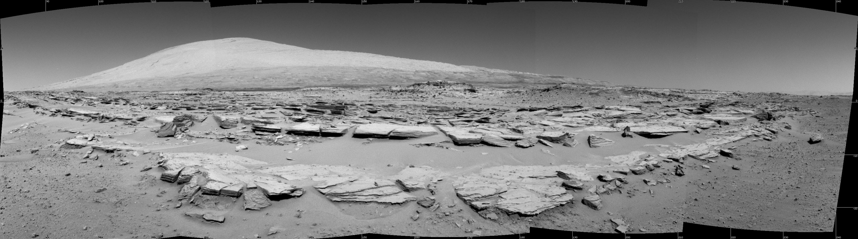 Martian Landscape with Rock Rows and Mount Sharp — Mars image from the NASA archive