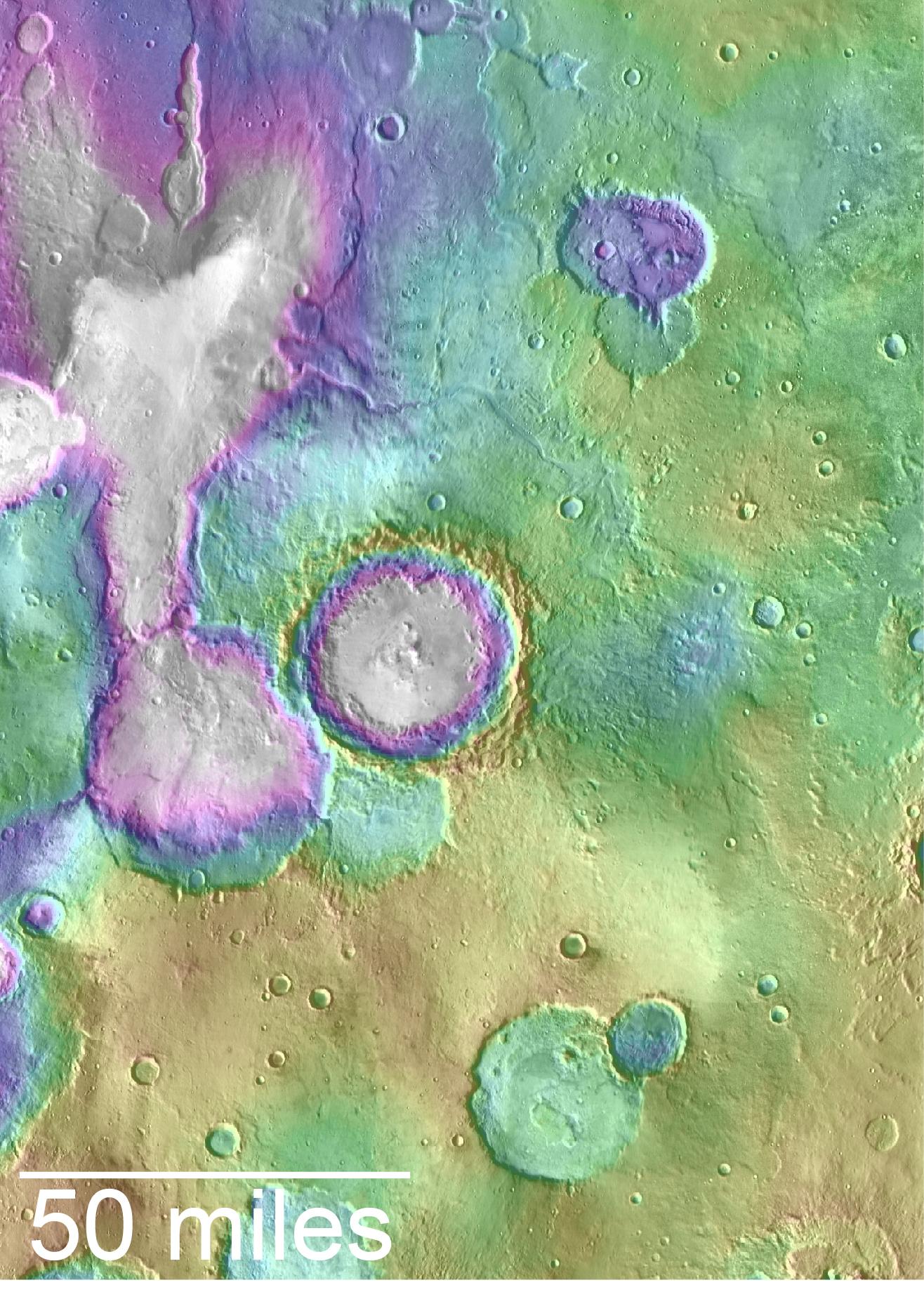 Landscape of Former Lakes and Streams on Northern Mars — Mars image from the NASA archive